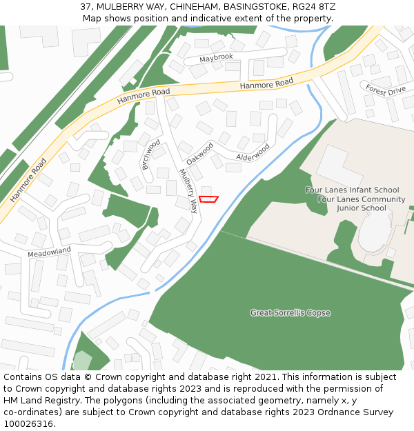 37, MULBERRY WAY, CHINEHAM, BASINGSTOKE, RG24 8TZ: Location map and indicative extent of plot