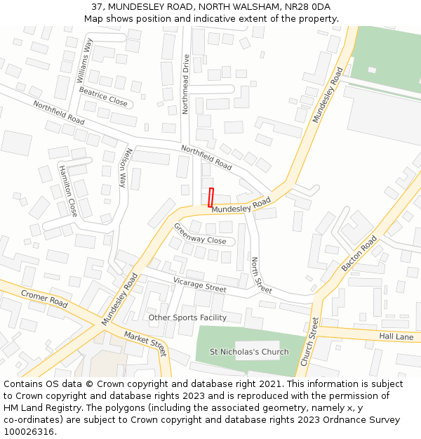 37, MUNDESLEY ROAD, NORTH WALSHAM, NR28 0DA: Location map and indicative extent of plot