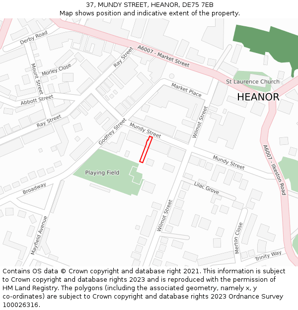 37, MUNDY STREET, HEANOR, DE75 7EB: Location map and indicative extent of plot