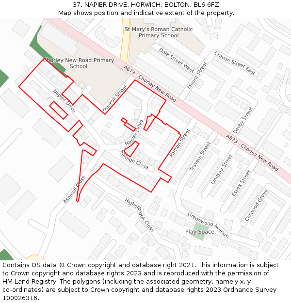 37, NAPIER DRIVE, HORWICH, BOLTON, BL6 6FZ: Location map and indicative extent of plot