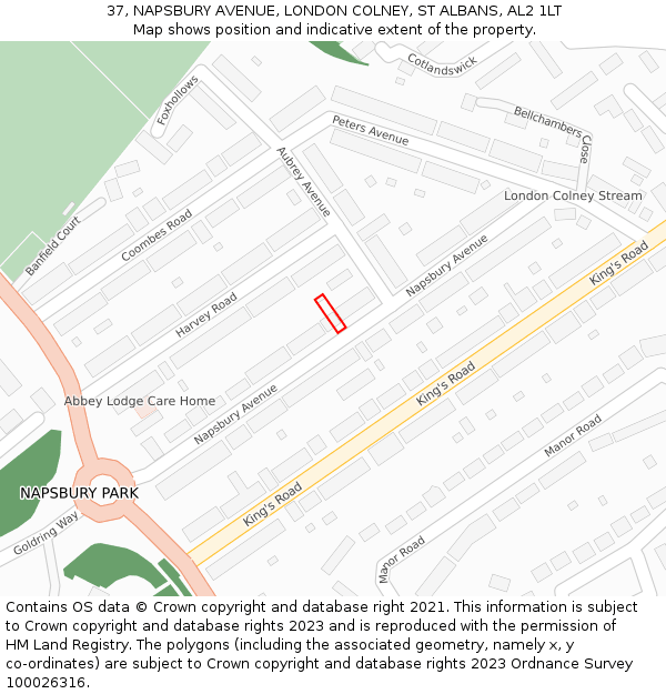 37, NAPSBURY AVENUE, LONDON COLNEY, ST ALBANS, AL2 1LT: Location map and indicative extent of plot