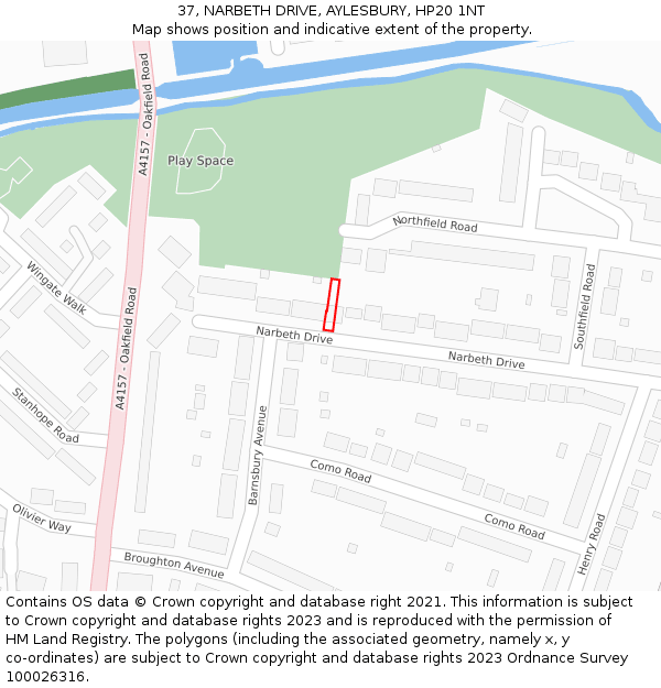 37, NARBETH DRIVE, AYLESBURY, HP20 1NT: Location map and indicative extent of plot
