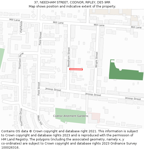 37, NEEDHAM STREET, CODNOR, RIPLEY, DE5 9RR: Location map and indicative extent of plot