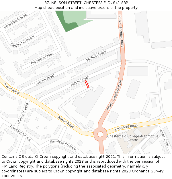 37, NELSON STREET, CHESTERFIELD, S41 8RP: Location map and indicative extent of plot