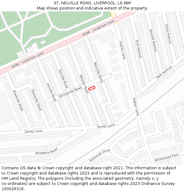 37, NELVILLE ROAD, LIVERPOOL, L9 9BP: Location map and indicative extent of plot