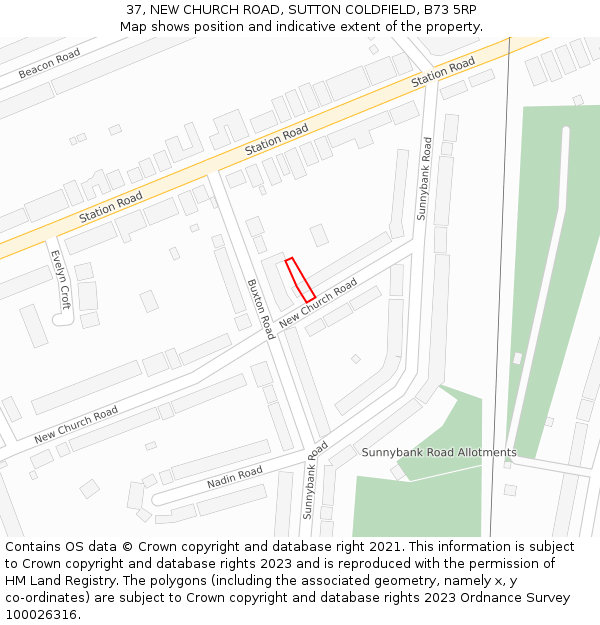 37, NEW CHURCH ROAD, SUTTON COLDFIELD, B73 5RP: Location map and indicative extent of plot