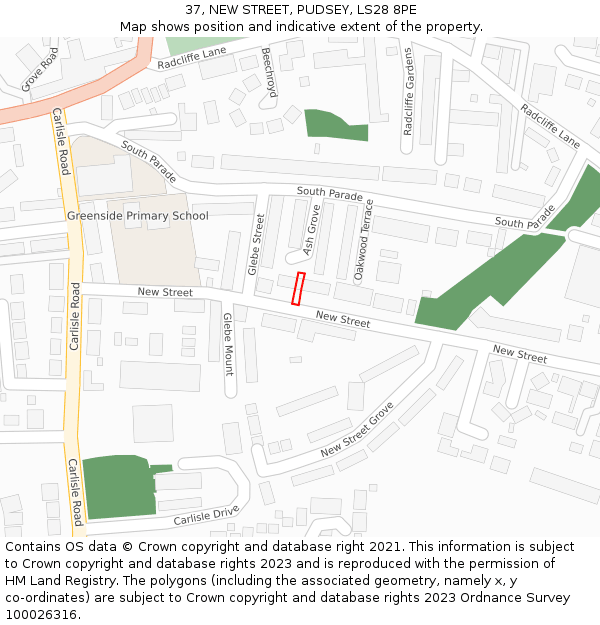 37, NEW STREET, PUDSEY, LS28 8PE: Location map and indicative extent of plot