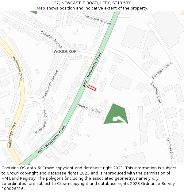 37, NEWCASTLE ROAD, LEEK, ST13 5RX: Location map and indicative extent of plot