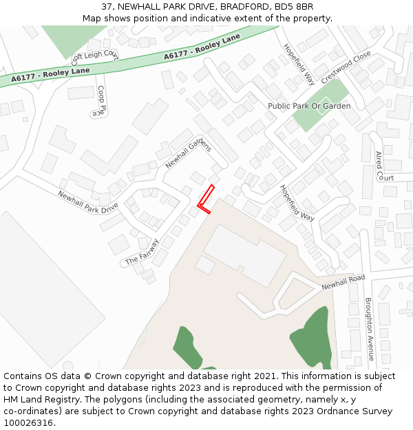 37, NEWHALL PARK DRIVE, BRADFORD, BD5 8BR: Location map and indicative extent of plot