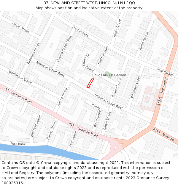 37, NEWLAND STREET WEST, LINCOLN, LN1 1QQ: Location map and indicative extent of plot