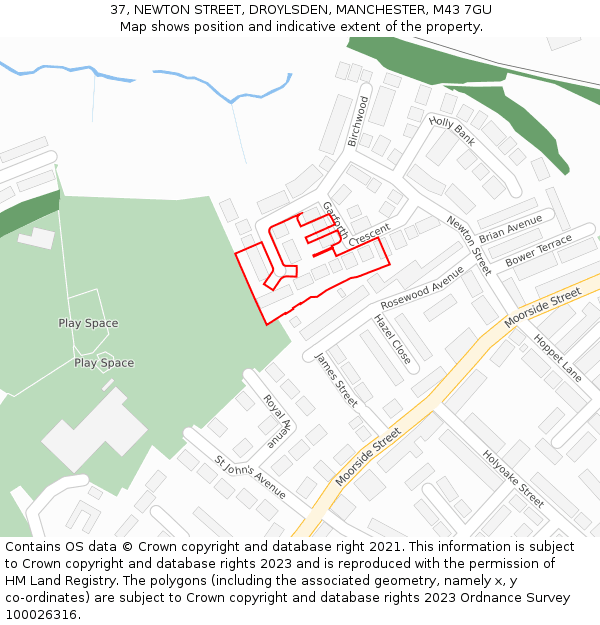 37, NEWTON STREET, DROYLSDEN, MANCHESTER, M43 7GU: Location map and indicative extent of plot