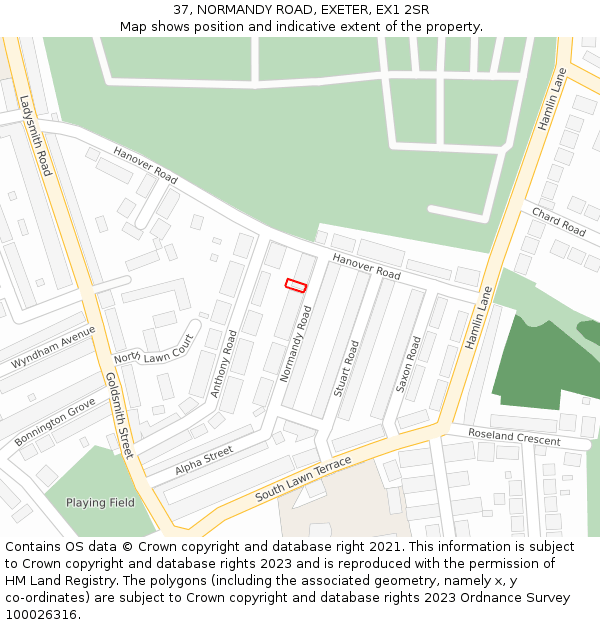 37, NORMANDY ROAD, EXETER, EX1 2SR: Location map and indicative extent of plot