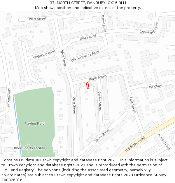 37, NORTH STREET, BANBURY, OX16 3LH: Location map and indicative extent of plot