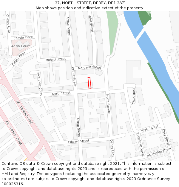 37, NORTH STREET, DERBY, DE1 3AZ: Location map and indicative extent of plot