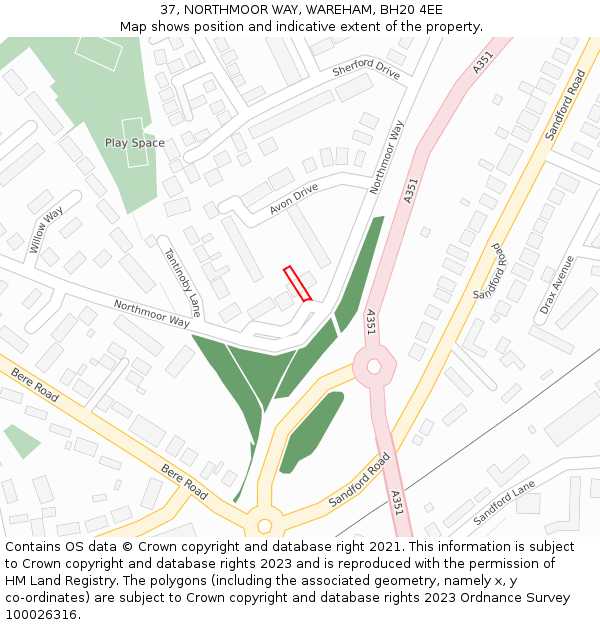 37, NORTHMOOR WAY, WAREHAM, BH20 4EE: Location map and indicative extent of plot