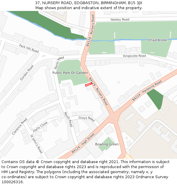 37, NURSERY ROAD, EDGBASTON, BIRMINGHAM, B15 3JX: Location map and indicative extent of plot