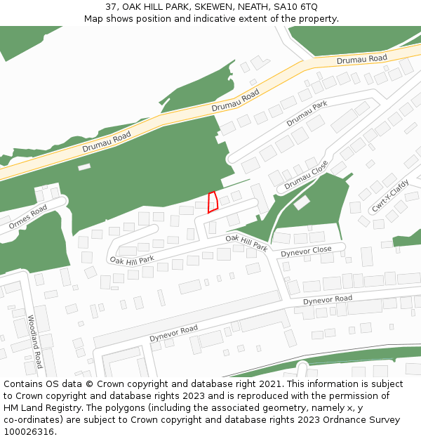 37, OAK HILL PARK, SKEWEN, NEATH, SA10 6TQ: Location map and indicative extent of plot