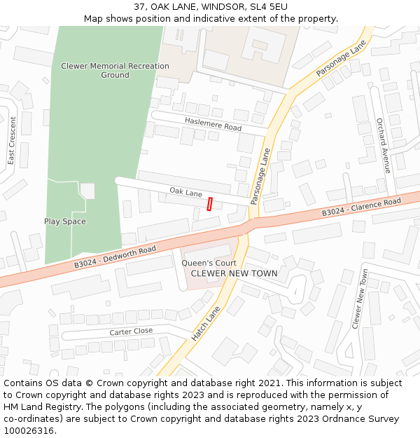 37, OAK LANE, WINDSOR, SL4 5EU: Location map and indicative extent of plot