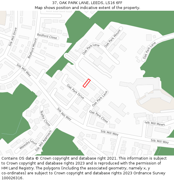 37, OAK PARK LANE, LEEDS, LS16 6FF: Location map and indicative extent of plot