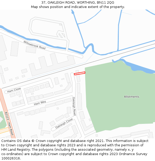 37, OAKLEIGH ROAD, WORTHING, BN11 2QG: Location map and indicative extent of plot
