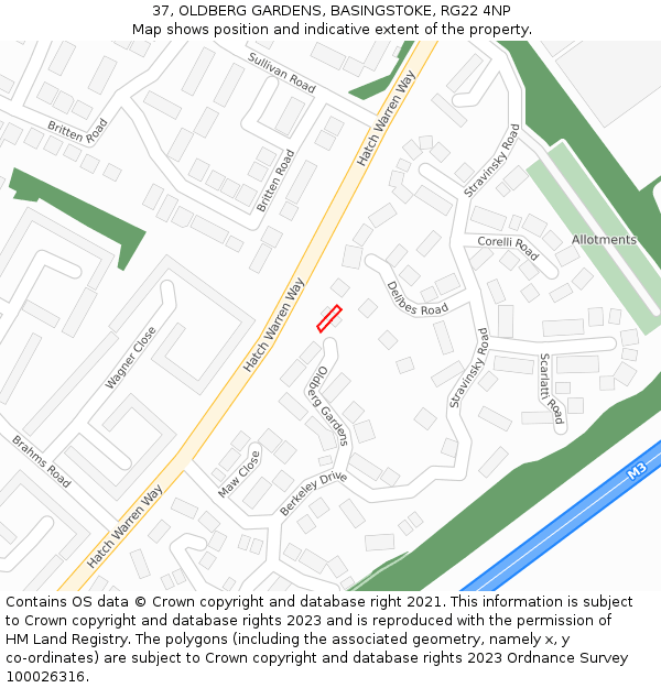 37, OLDBERG GARDENS, BASINGSTOKE, RG22 4NP: Location map and indicative extent of plot