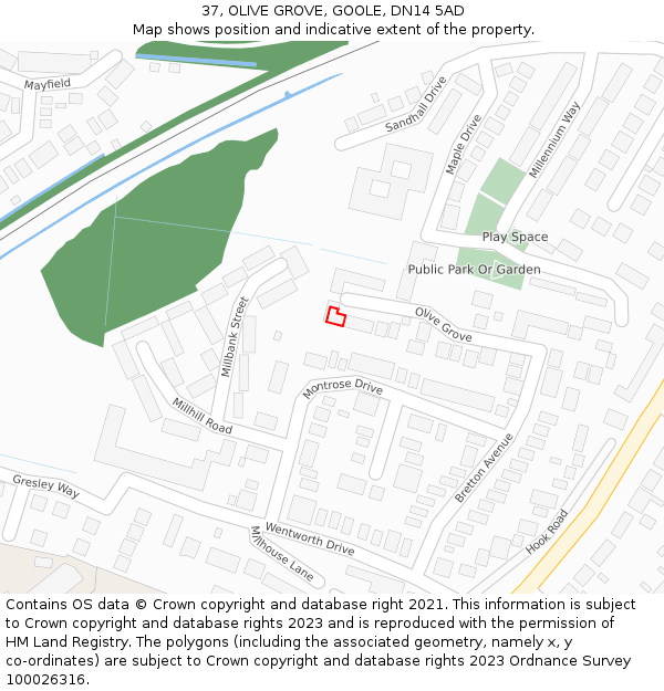 37, OLIVE GROVE, GOOLE, DN14 5AD: Location map and indicative extent of plot