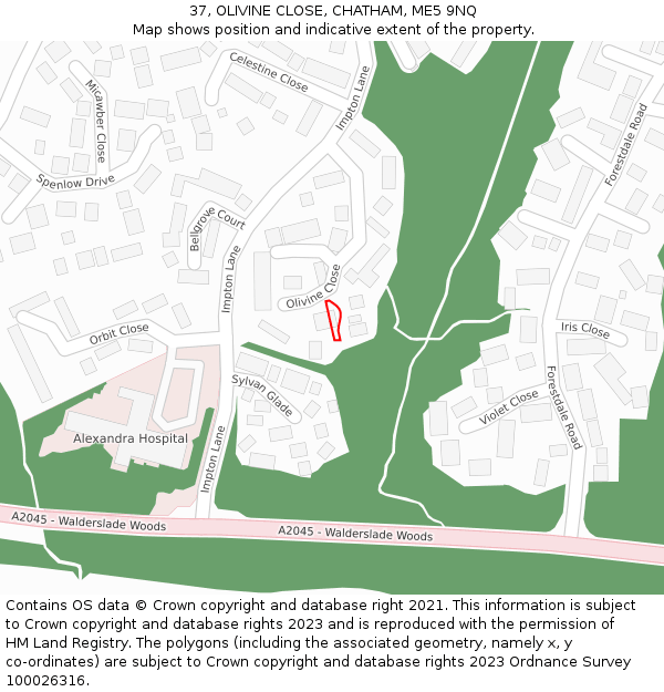 37, OLIVINE CLOSE, CHATHAM, ME5 9NQ: Location map and indicative extent of plot