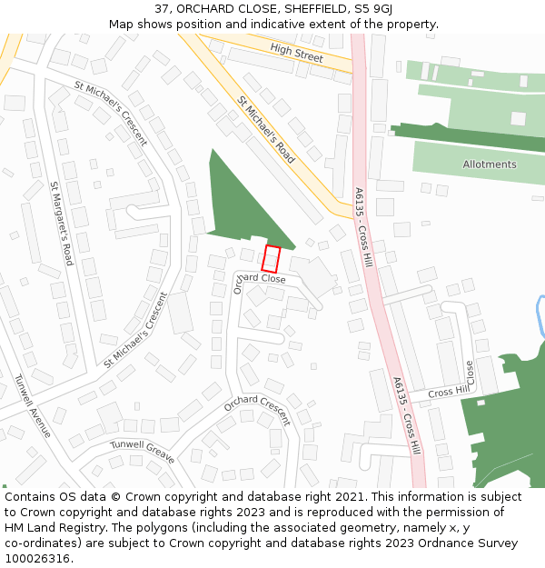 37, ORCHARD CLOSE, SHEFFIELD, S5 9GJ: Location map and indicative extent of plot