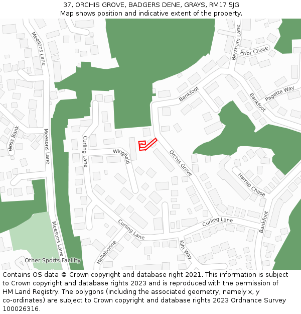 37, ORCHIS GROVE, BADGERS DENE, GRAYS, RM17 5JG: Location map and indicative extent of plot