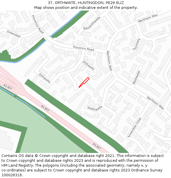 37, ORTHWAITE, HUNTINGDON, PE29 6UZ: Location map and indicative extent of plot