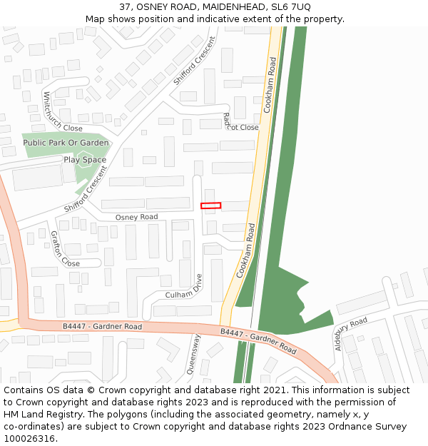 37, OSNEY ROAD, MAIDENHEAD, SL6 7UQ: Location map and indicative extent of plot