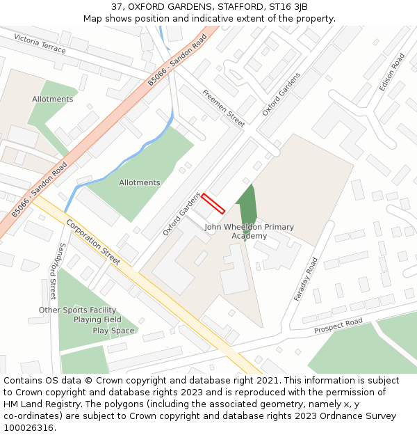 37, OXFORD GARDENS, STAFFORD, ST16 3JB: Location map and indicative extent of plot