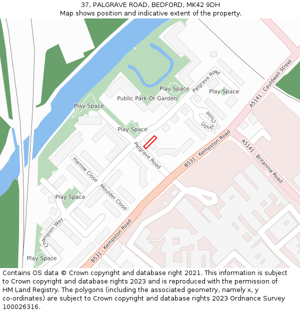 37, PALGRAVE ROAD, BEDFORD, MK42 9DH: Location map and indicative extent of plot