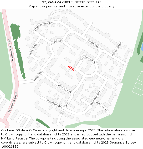 37, PANAMA CIRCLE, DERBY, DE24 1AE: Location map and indicative extent of plot