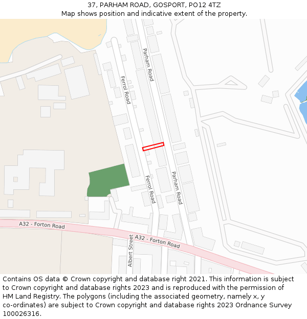 37, PARHAM ROAD, GOSPORT, PO12 4TZ: Location map and indicative extent of plot