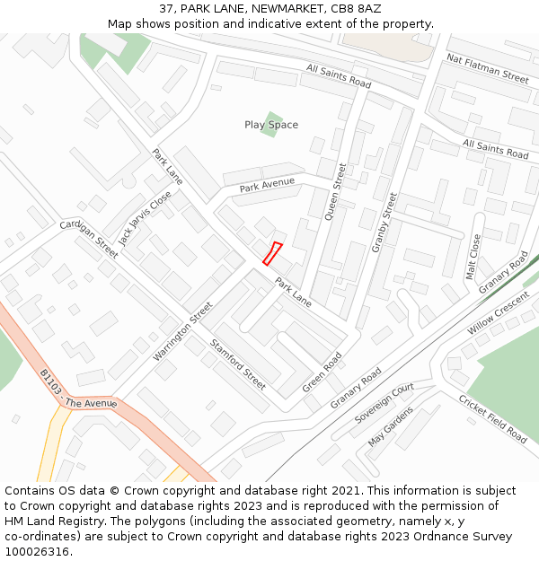 37, PARK LANE, NEWMARKET, CB8 8AZ: Location map and indicative extent of plot