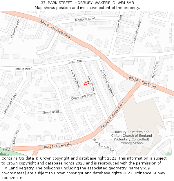 37, PARK STREET, HORBURY, WAKEFIELD, WF4 6AB: Location map and indicative extent of plot