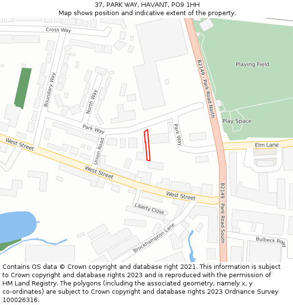 37, PARK WAY, HAVANT, PO9 1HH: Location map and indicative extent of plot