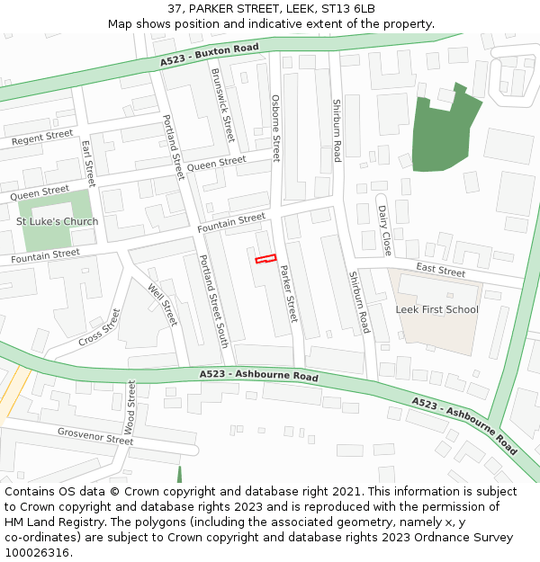 37, PARKER STREET, LEEK, ST13 6LB: Location map and indicative extent of plot