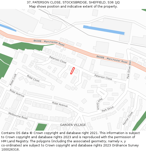 37, PATERSON CLOSE, STOCKSBRIDGE, SHEFFIELD, S36 1JQ: Location map and indicative extent of plot