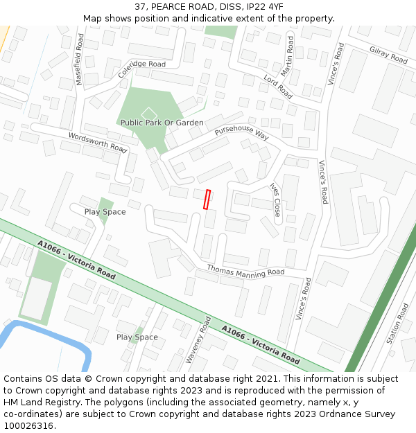 37, PEARCE ROAD, DISS, IP22 4YF: Location map and indicative extent of plot