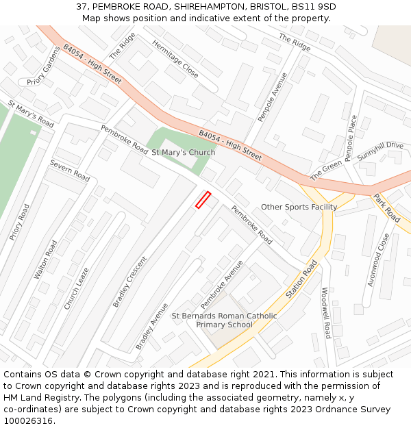 37, PEMBROKE ROAD, SHIREHAMPTON, BRISTOL, BS11 9SD: Location map and indicative extent of plot