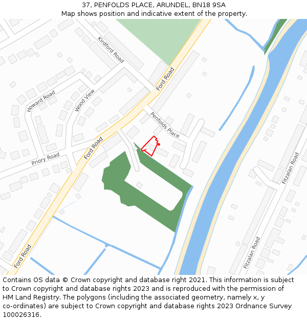 37, PENFOLDS PLACE, ARUNDEL, BN18 9SA: Location map and indicative extent of plot