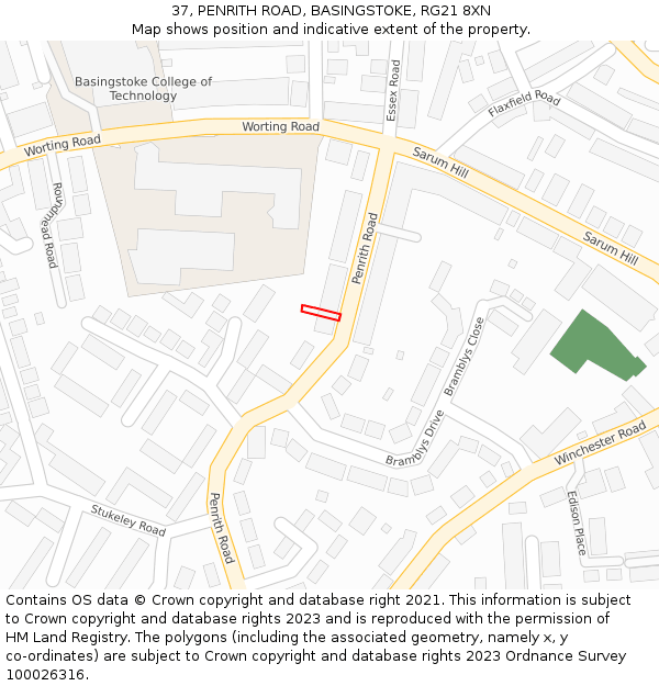 37, PENRITH ROAD, BASINGSTOKE, RG21 8XN: Location map and indicative extent of plot
