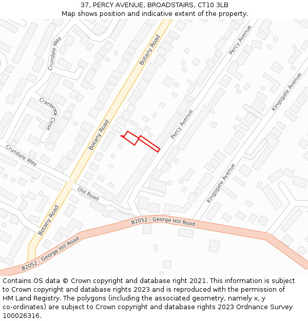 37, PERCY AVENUE, BROADSTAIRS, CT10 3LB: Location map and indicative extent of plot