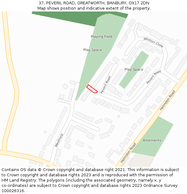 37, PEVERIL ROAD, GREATWORTH, BANBURY, OX17 2DN: Location map and indicative extent of plot