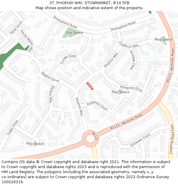 37, PHOENIX WAY, STOWMARKET, IP14 5FB: Location map and indicative extent of plot
