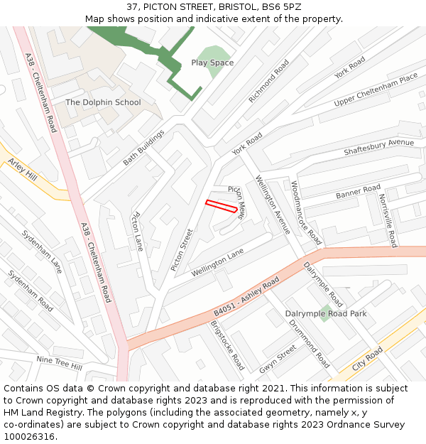 37, PICTON STREET, BRISTOL, BS6 5PZ: Location map and indicative extent of plot