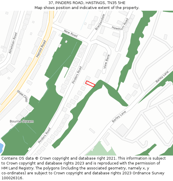 37, PINDERS ROAD, HASTINGS, TN35 5HE: Location map and indicative extent of plot