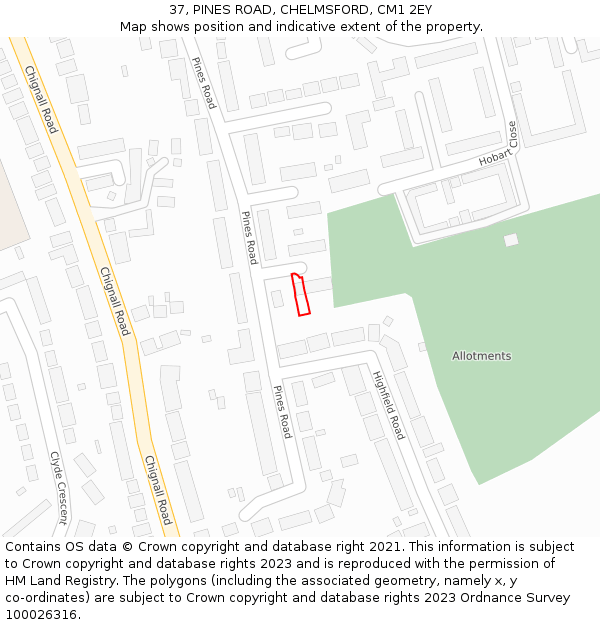 37, PINES ROAD, CHELMSFORD, CM1 2EY: Location map and indicative extent of plot